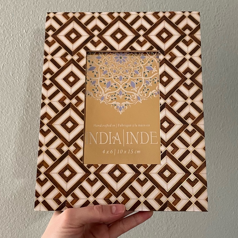 Brown & White Wooden Geometric Picture Frame